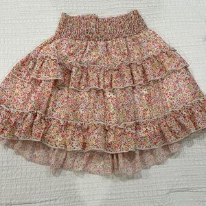 Altar'd State Floral Mini Skirt, Ruffle details, Pink, Green, Yellow Flowers, XS